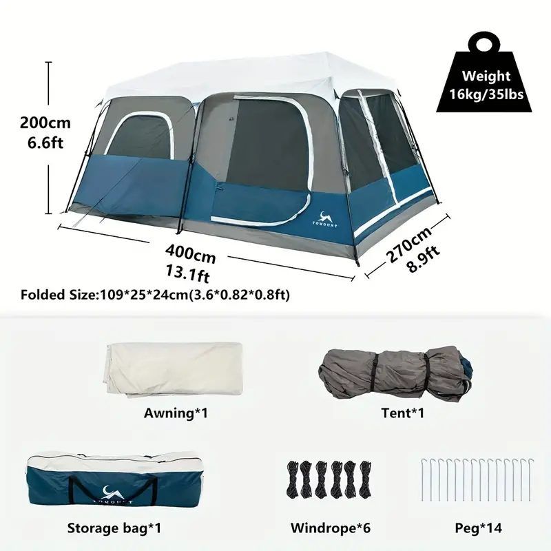 Instant Cabin Tent, 8 Person/12 Person Double Layer Waterproof Windproof Camping Tent Easy Setup with Carry Bag for Family Camping & Hiking-13.1'x8.9'x6.6'(H)_1