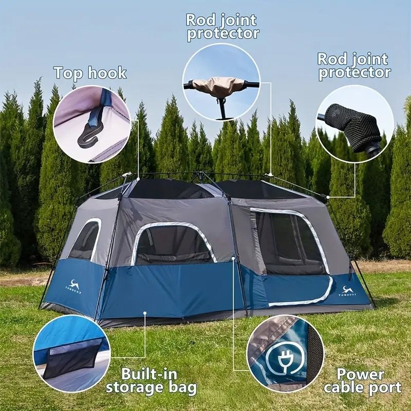 Instant Cabin Tent, 8 Person/12 Person Double Layer Waterproof Windproof Camping Tent Easy Setup with Carry Bag for Family Camping & Hiking-13.1'x8.9'x6.6'(H)_0