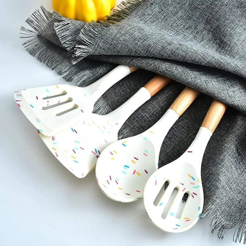 Unique white marble Silicon spoon set_2