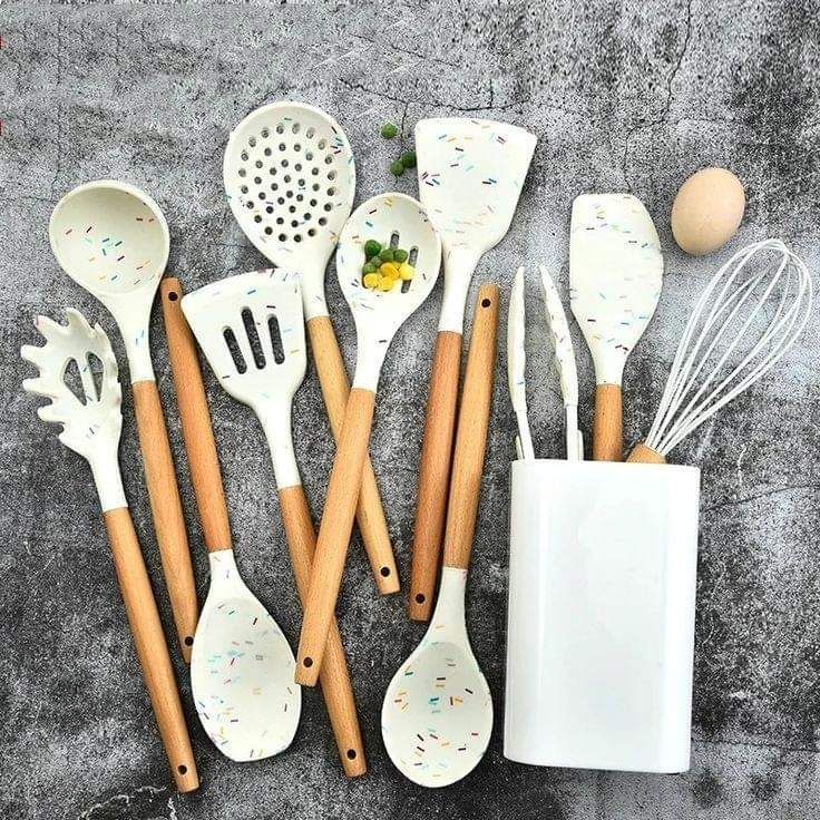 Unique white marble Silicon spoon set_3