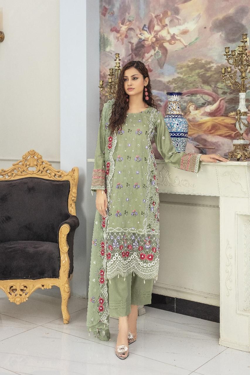 3pc Women's Unstitched Viscose Embroidered Suit_0