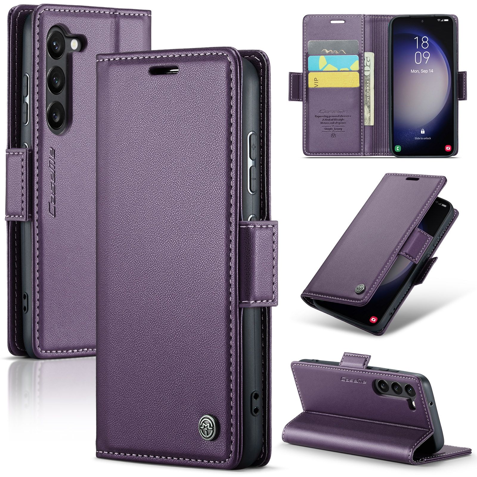 For Samsung Galaxy S24 CaseMe 023 Butterfly Buckle Litchi Texture RFID Anti-theft Leather Phone Case(Pearly Purple)_6