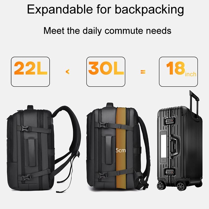 WEIXIER B724 Business Large Capacity Double-Shoulder Commuter Computer Bag Expandable Travel Backpack(Black)_8