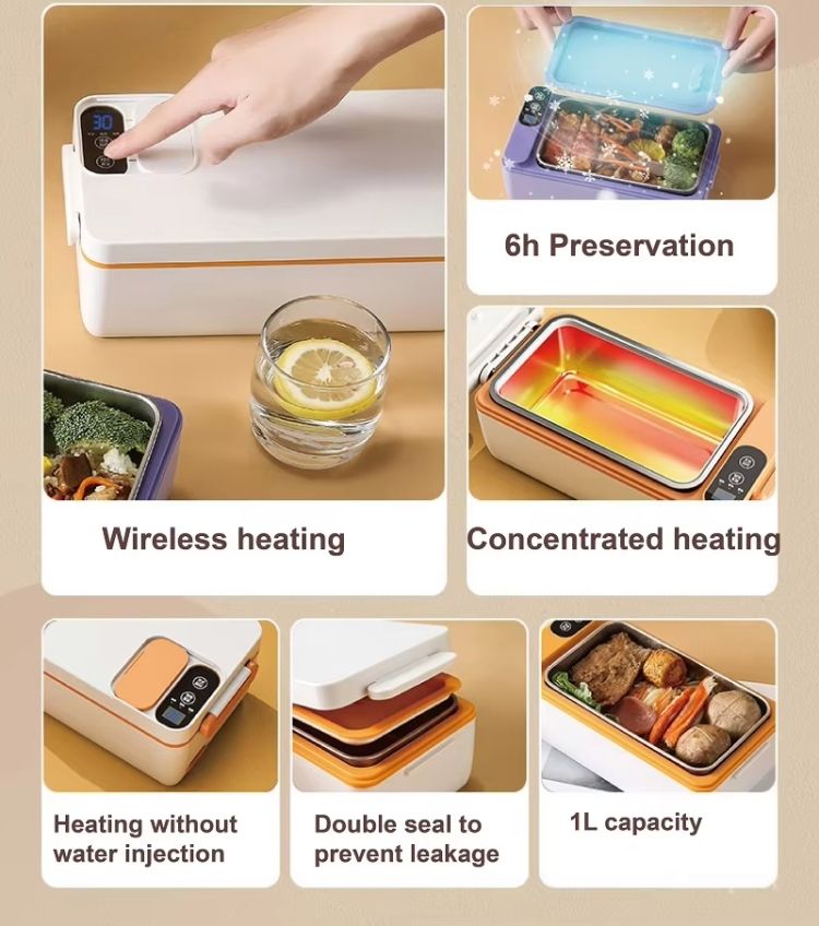 1000ml Wireless Heating Lunch Box USB Rechargeable Bento Box English Version Yellow_2