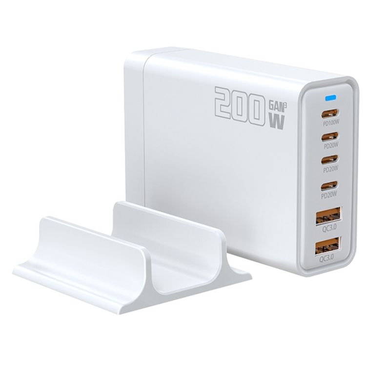 200W GaN 4 Type-C 2 USB Multi Ports Sharing Desktop Charger, Plug:UK Plug White_0