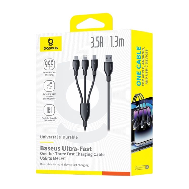 Baseus 1.3m Ultra-Fast 3 in 1 3.5A Fast Charging Cable(Black)_7