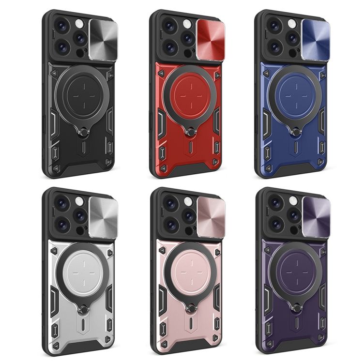 For iPhone 16 Pro CD Texture Sliding Camshield Magnetic Holder Phone Case Purple_4