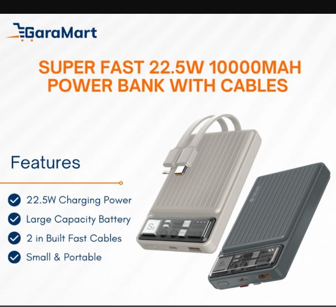 Super fast 22.5w 10000Mah power bank with dual cables _0