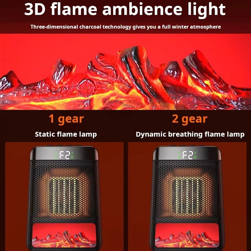 Desktop PTC Heater Dynamic Flame Light Warmer UK Plug _2