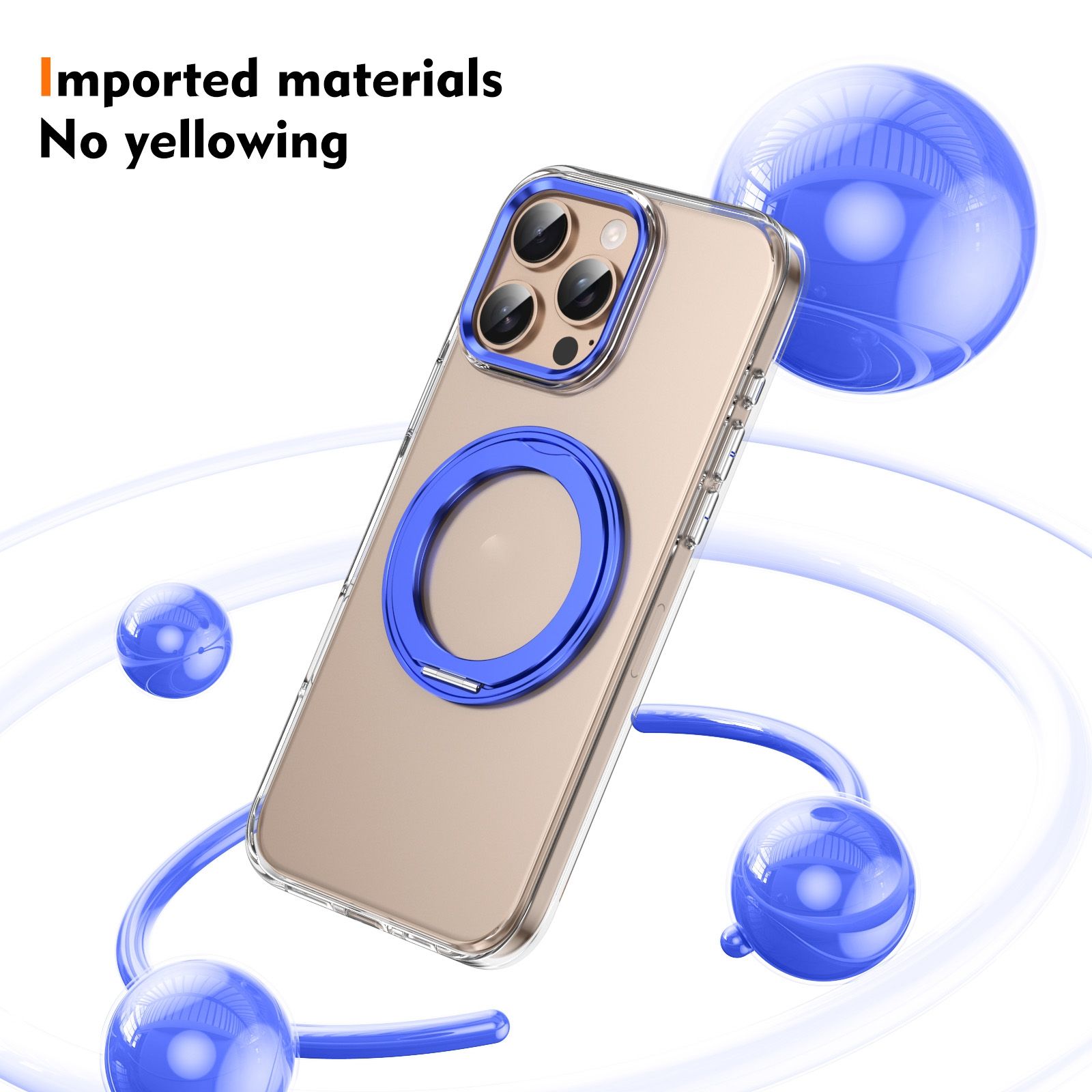 For iPhone 16 Pro Max Ice-Cold Rotating Ring Holder PC MagSafe Phone Case Blue_1