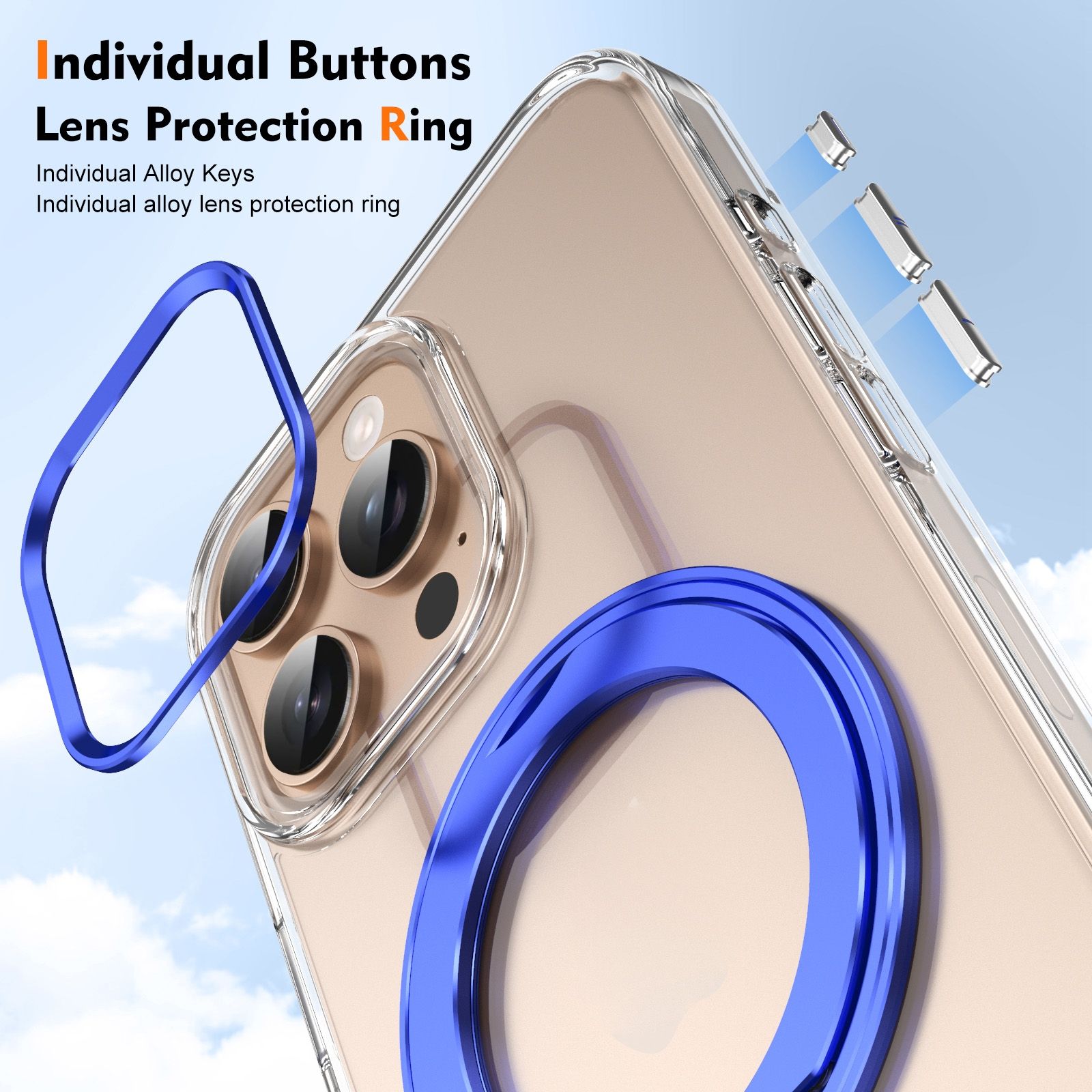 For iPhone 16 Pro Max Ice-Cold Rotating Ring Holder PC MagSafe Phone Case Blue_5