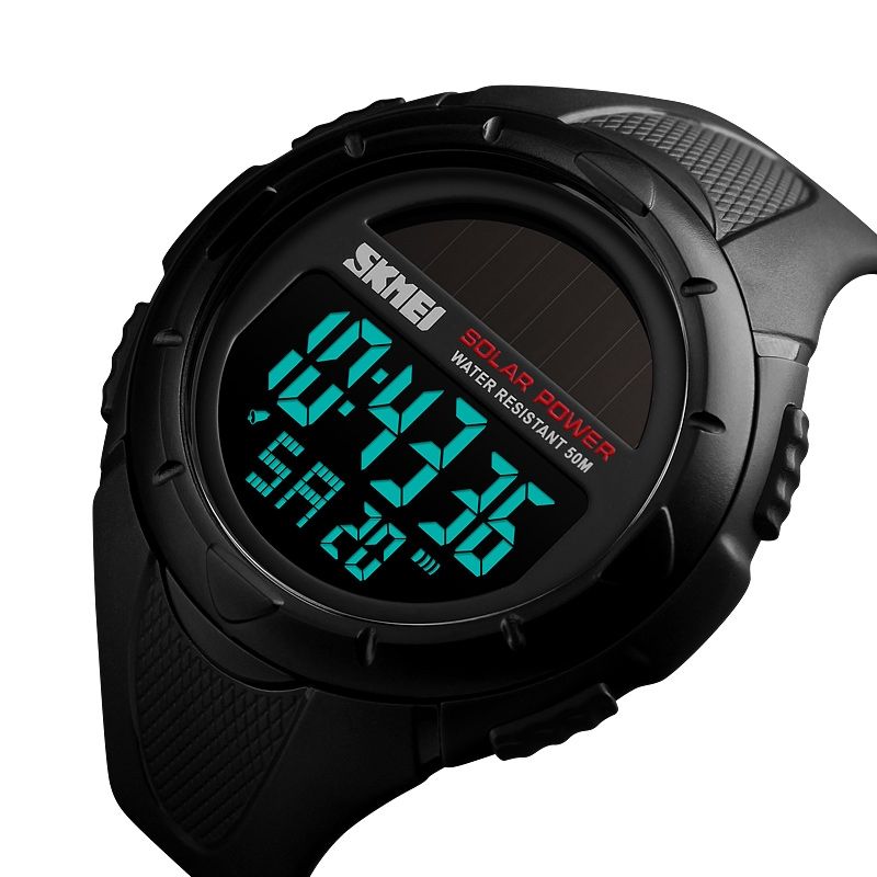  Fashion Solar Power Outdoor Sports Watch Multifunctional 50m Waterproof Men Digital Watch(Black)_2