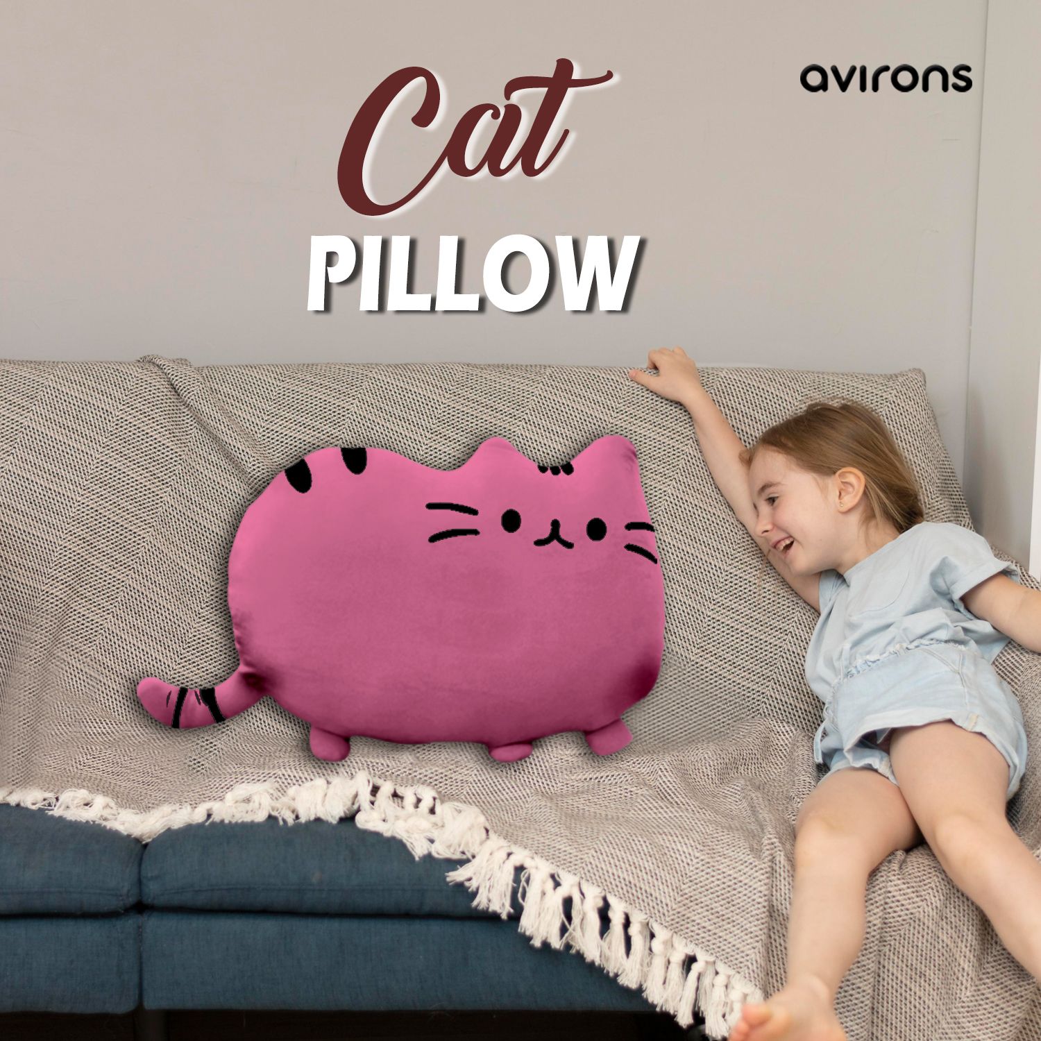 Cat Shape Kids Pillow for Kids Pink Color_0