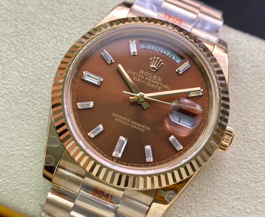 Super Clone Day-Date 40 Chocolate Diamond Dial RG President_2