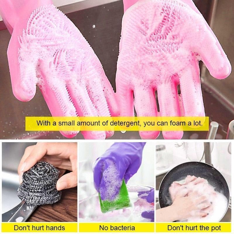 Reusable Dishwashing Cleaning Gloves Magic Silicone Scrub_1