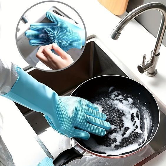 Reusable Dishwashing Cleaning Gloves Magic Silicone Scrub_3