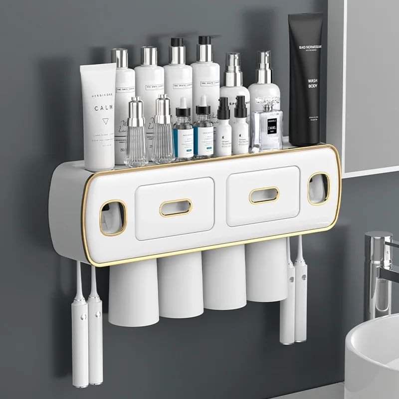 Wall Mounted Self-adhesive Toothpaste with Toothbrush Holder_0