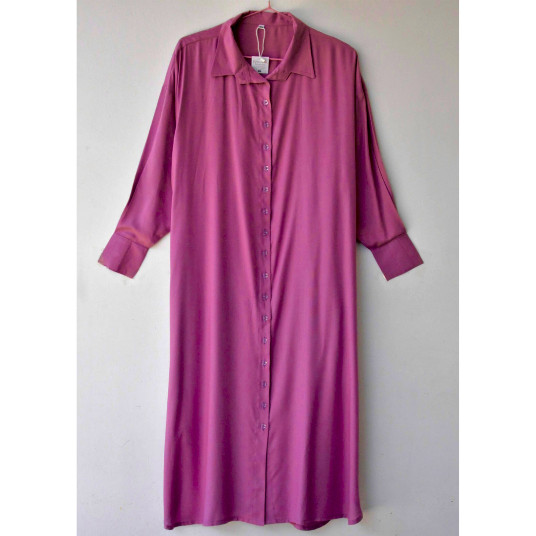 Oversized Cotton Shirtdress With Pockets in Pastel Mauve _0