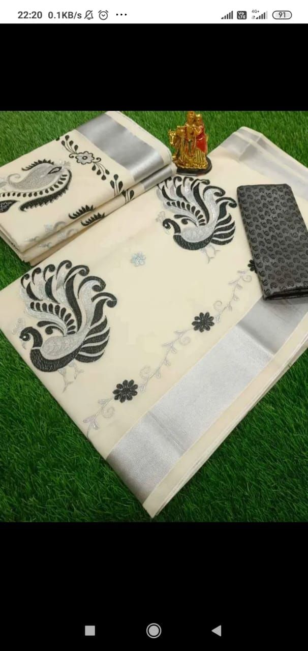 White Peacock Design Saree _0