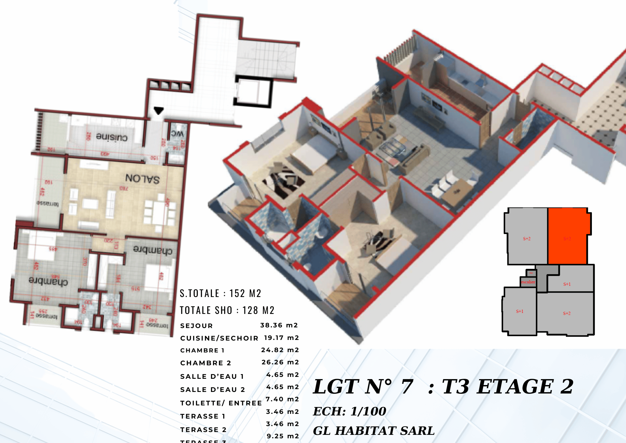 Appartement de 152 m² à vendre à crédit vendeur  3 pièces 2 chambres  au 2 eme étage avec ascenseur _0