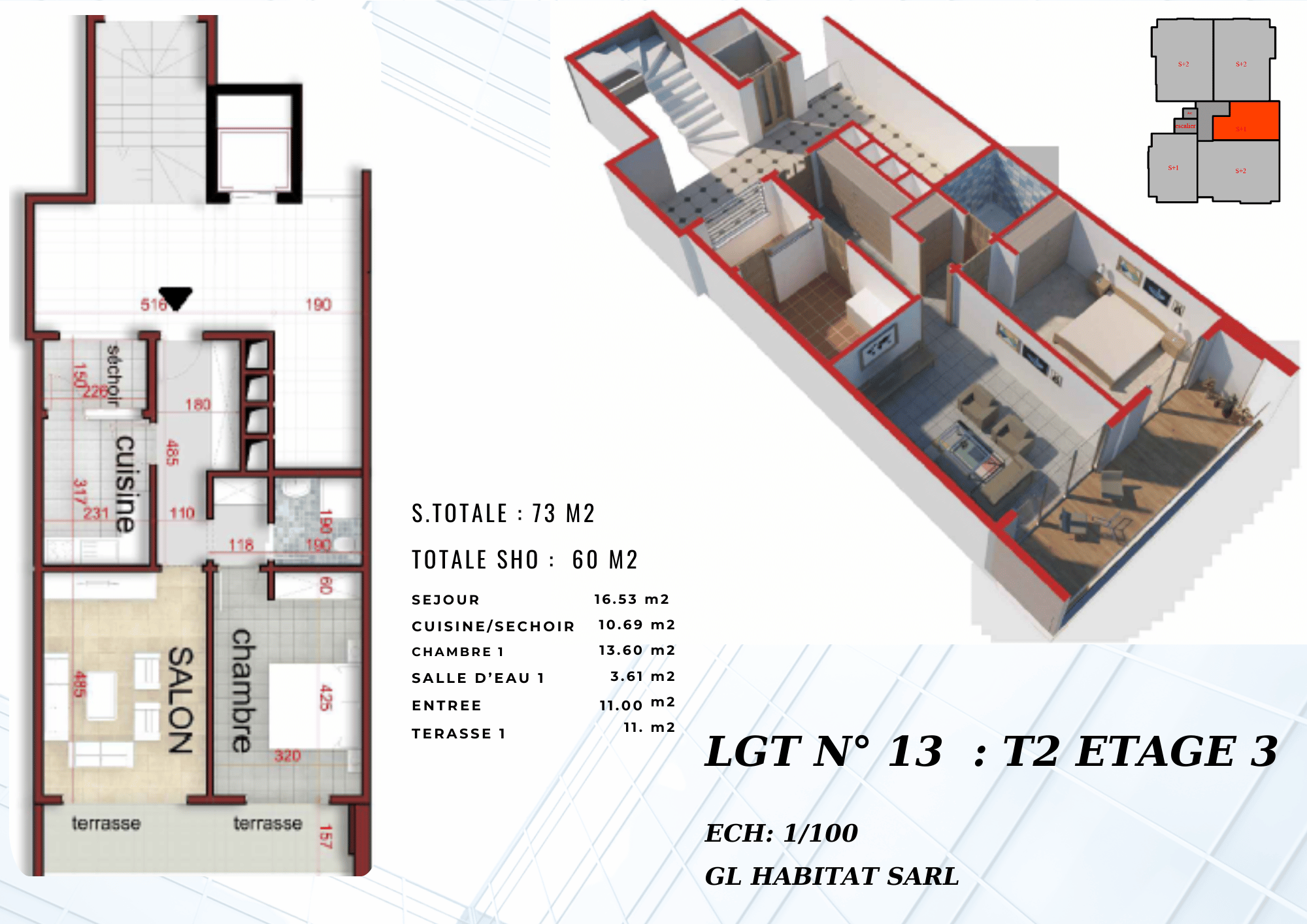 Appartement de 73 m² à vendre à crédit vendeur  2 pièces 1 chambre  au 3 eme étage avec ascenseur _0