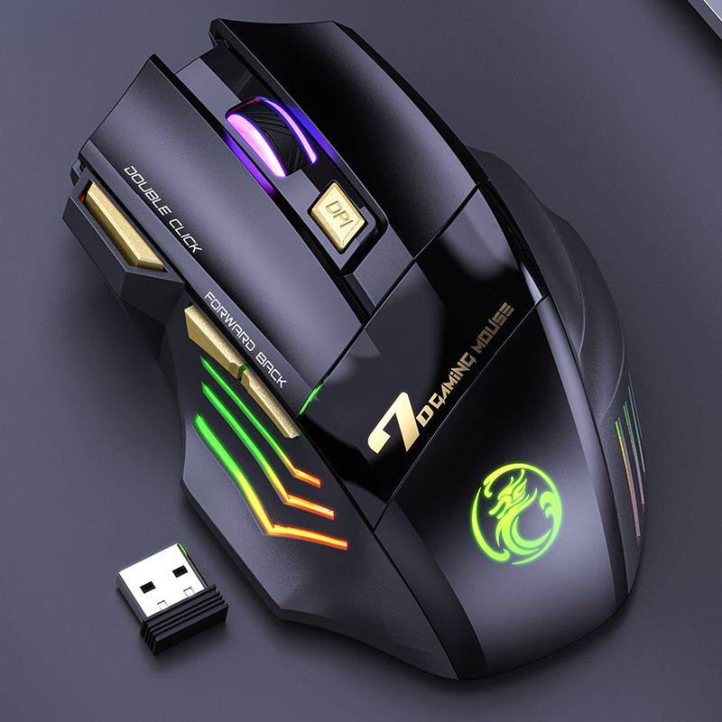 iMICE GW-X7 7-button Silent Rechargeable Wireless Gaming Mouse with Colorful RGB Lights(Black)_0