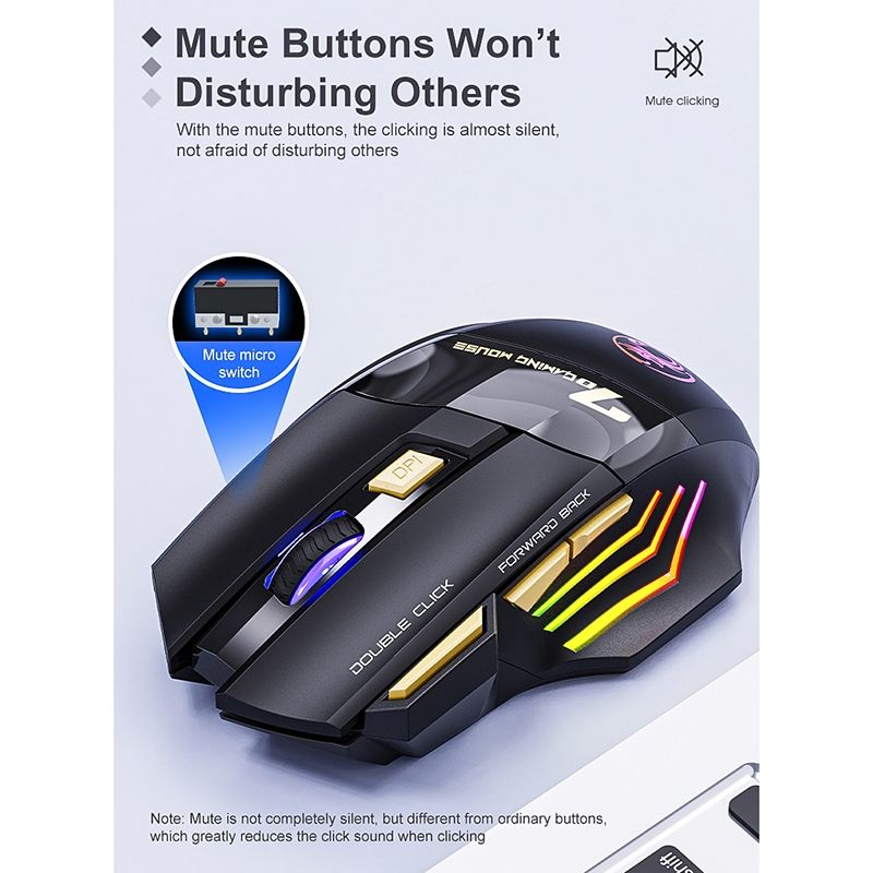 iMICE GW-X7 7-button Silent Rechargeable Wireless Gaming Mouse with Colorful RGB Lights(Black)_5