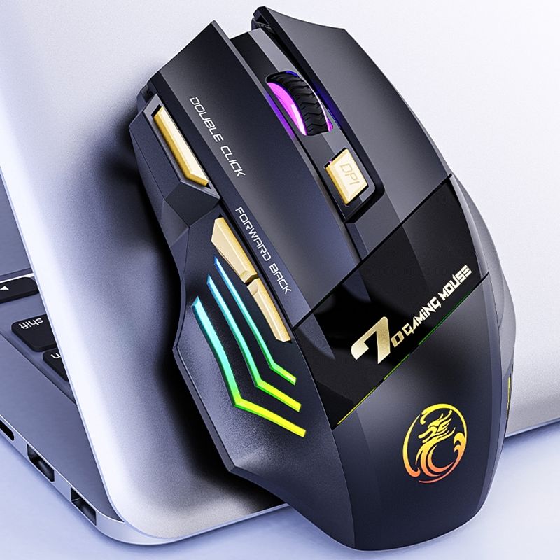 iMICE GW-X7 7-button Silent Rechargeable Wireless Gaming Mouse with Colorful RGB Lights(Black)_1