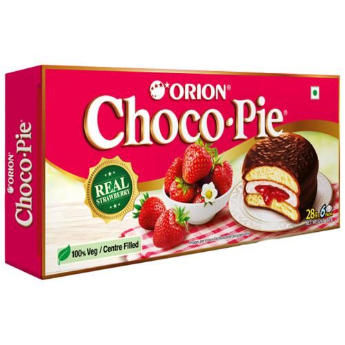 Orion Choco Pie - Centre Filled Biscuit, Soft, Real Strawberry Flavour, (6pcs Pack), 168 g Box_0