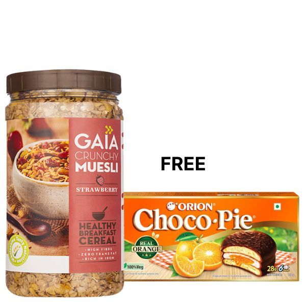 GAIA Crunchy Strawberry Muesli, 1Kg Jar (Free Orion Choco Pie Orange)_0