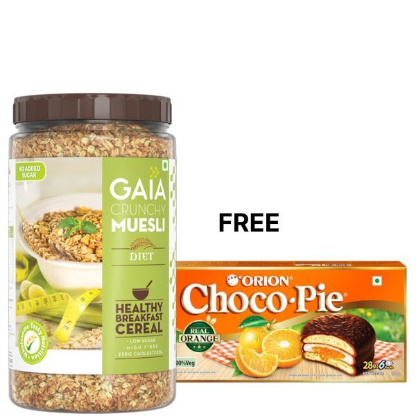 GAIA Crunchy Diet Muesli, 1Kg Jar (Free Orion Choco Pie-Orange)_0