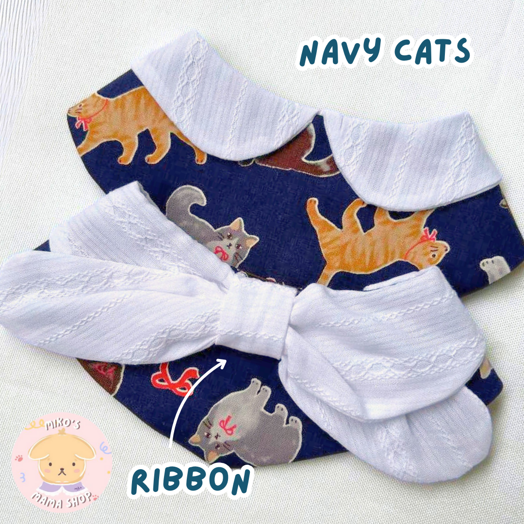 Navy Cats Ribbon Collar (Premium)_1