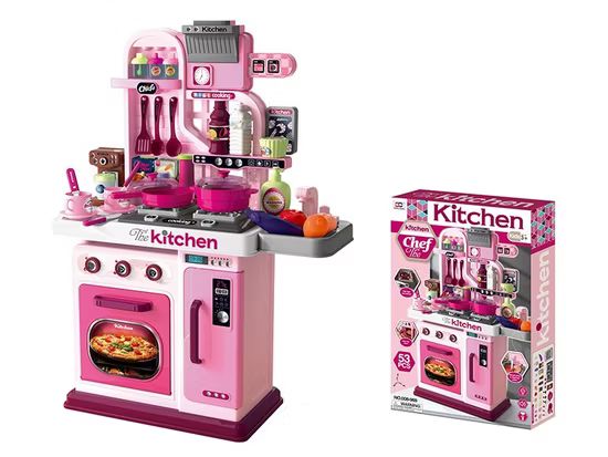 Cuisine pour enfants, cuisine jouet, cuisine de jeu pour tout-petits avec 33 accessoires, lumières, sons, rangement, pour enfants de 3 à 6 ans, rose_1