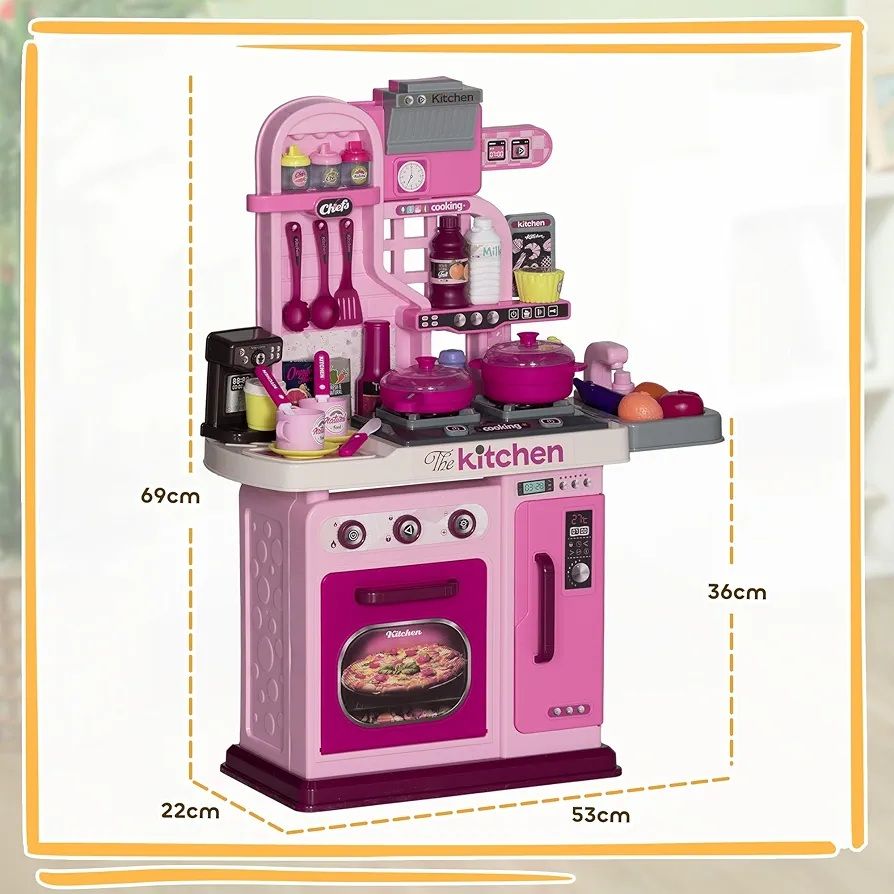 Cuisine pour enfants, cuisine jouet, cuisine de jeu pour tout-petits avec 33 accessoires, lumières, sons, rangement, pour enfants de 3 à 6 ans, rose_2