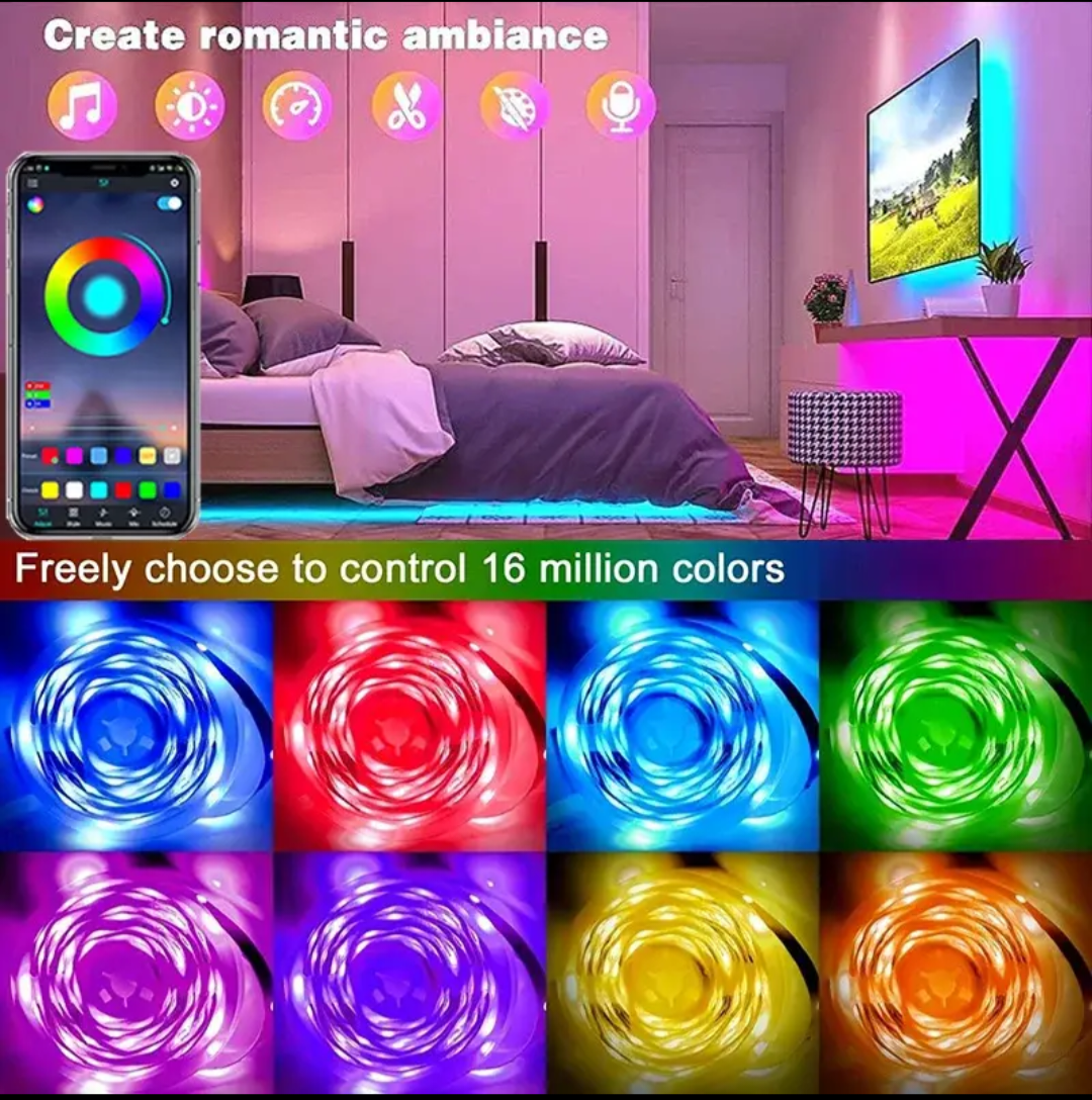 RGB LED Wall Strip Light Smart SMD 5050 Bluetooth Music Sync Flexible Tape Diode Ribbon TV Backlight APP Control_4