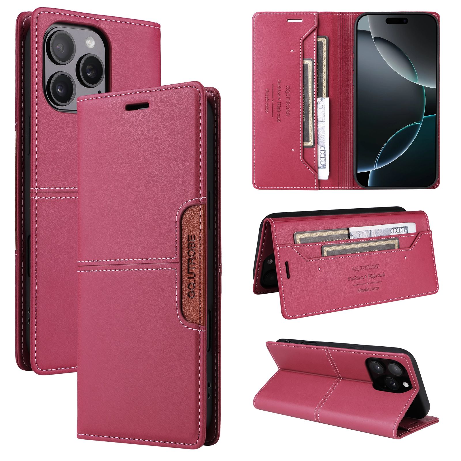 For iPhone 16 Pro Max GQUTROBE G01 RFID Anti-theft Leather Phone Case Red_0