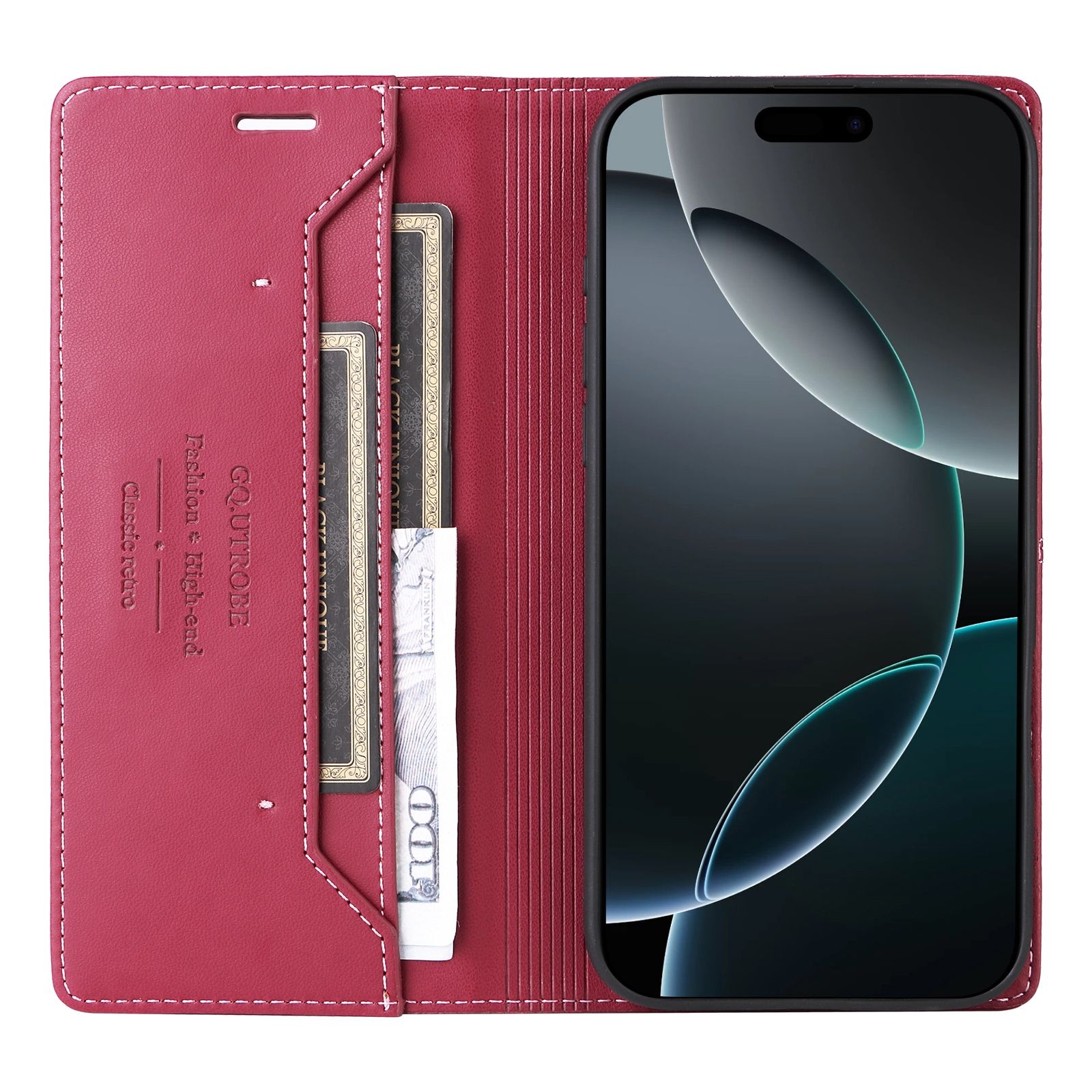 For iPhone 16 Pro Max GQUTROBE G01 RFID Anti-theft Leather Phone Case Red_2