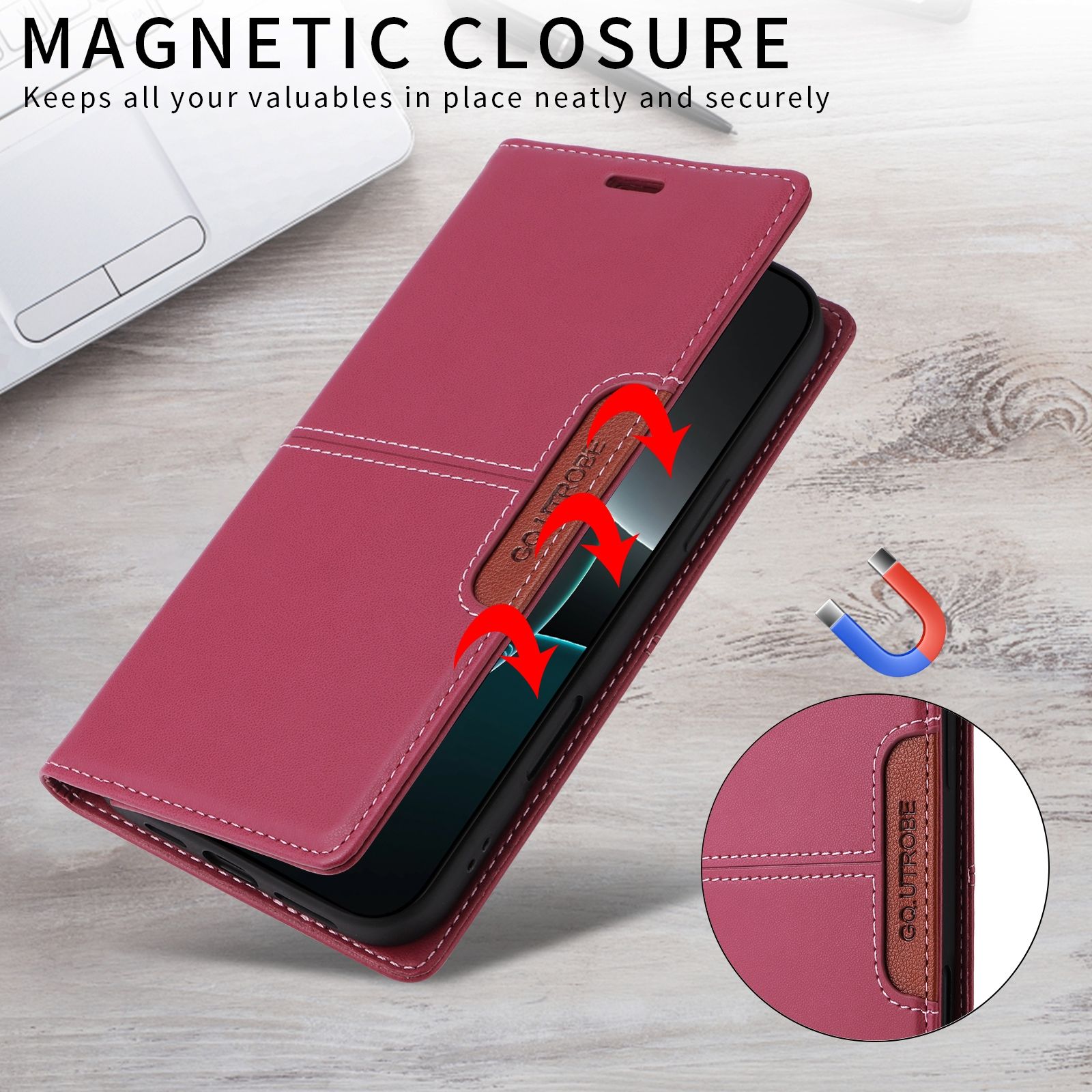 For iPhone 16 Pro Max GQUTROBE G01 RFID Anti-theft Leather Phone Case Red_4