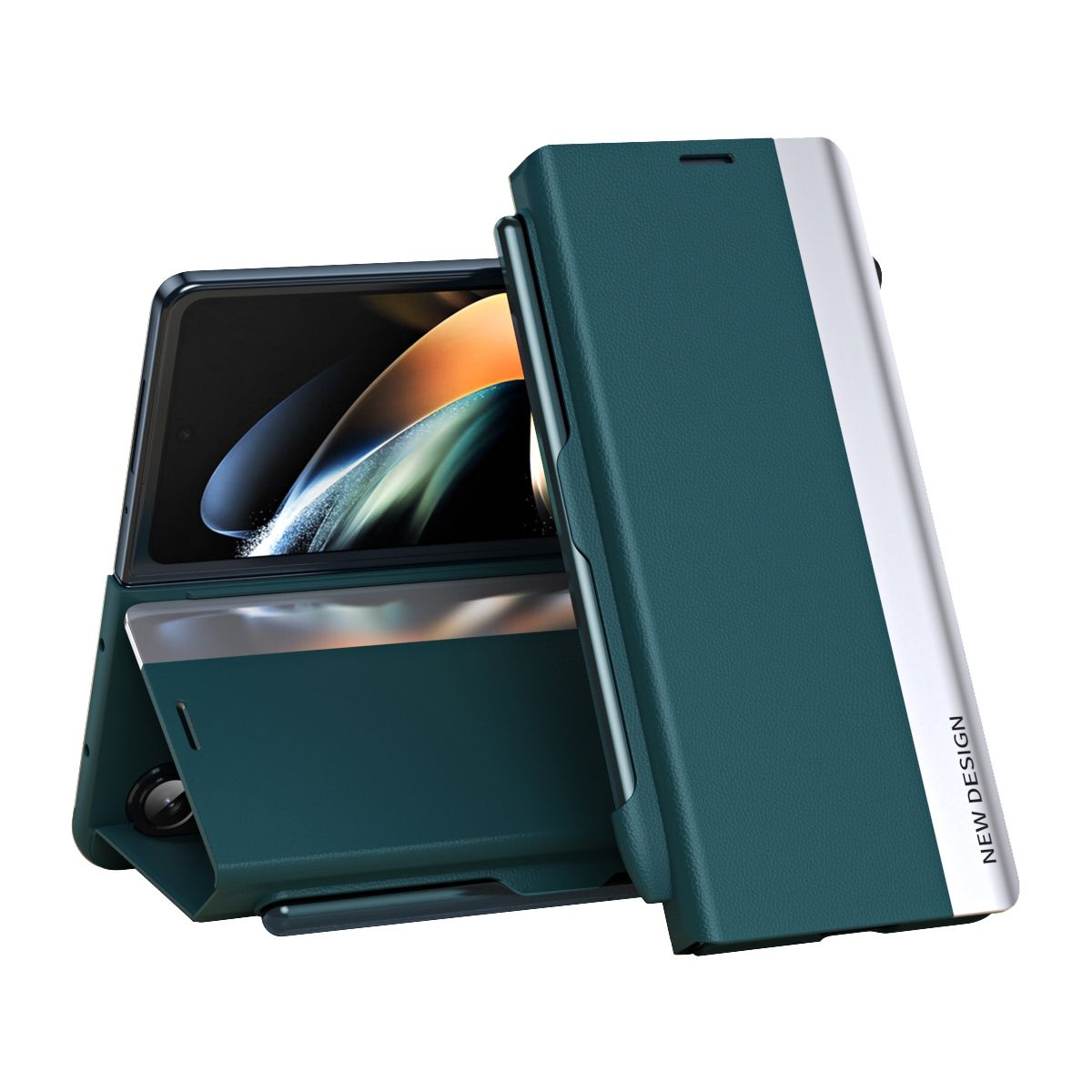 For Samsung Galaxy Z Fold 5 5G Side Electroplating Adsorption Ultra-thin Leather Phone Case with Pen Green_0