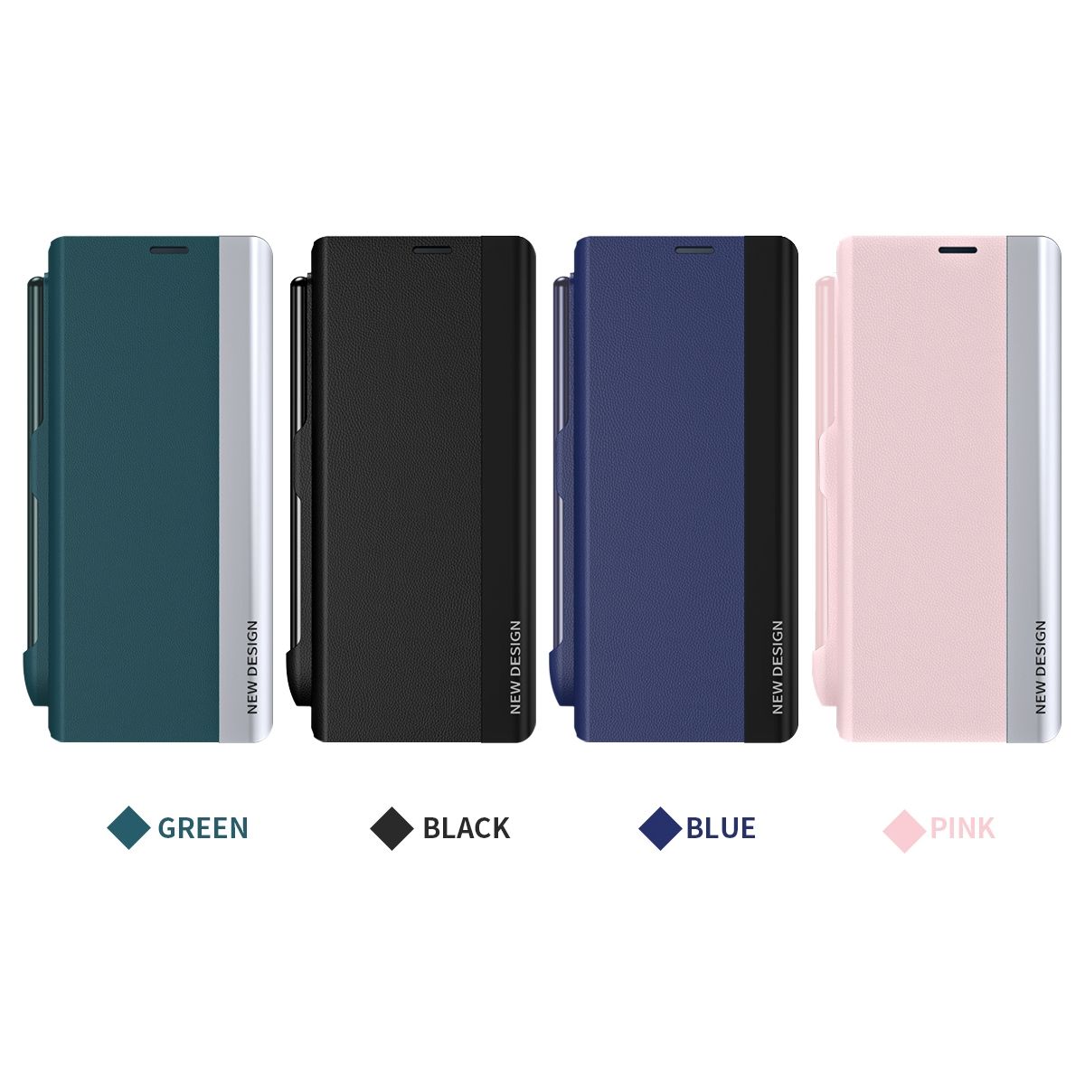 For Samsung Galaxy Z Fold 5 5G Side Electroplating Adsorption Ultra-thin Leather Phone Case with Pen Green_5