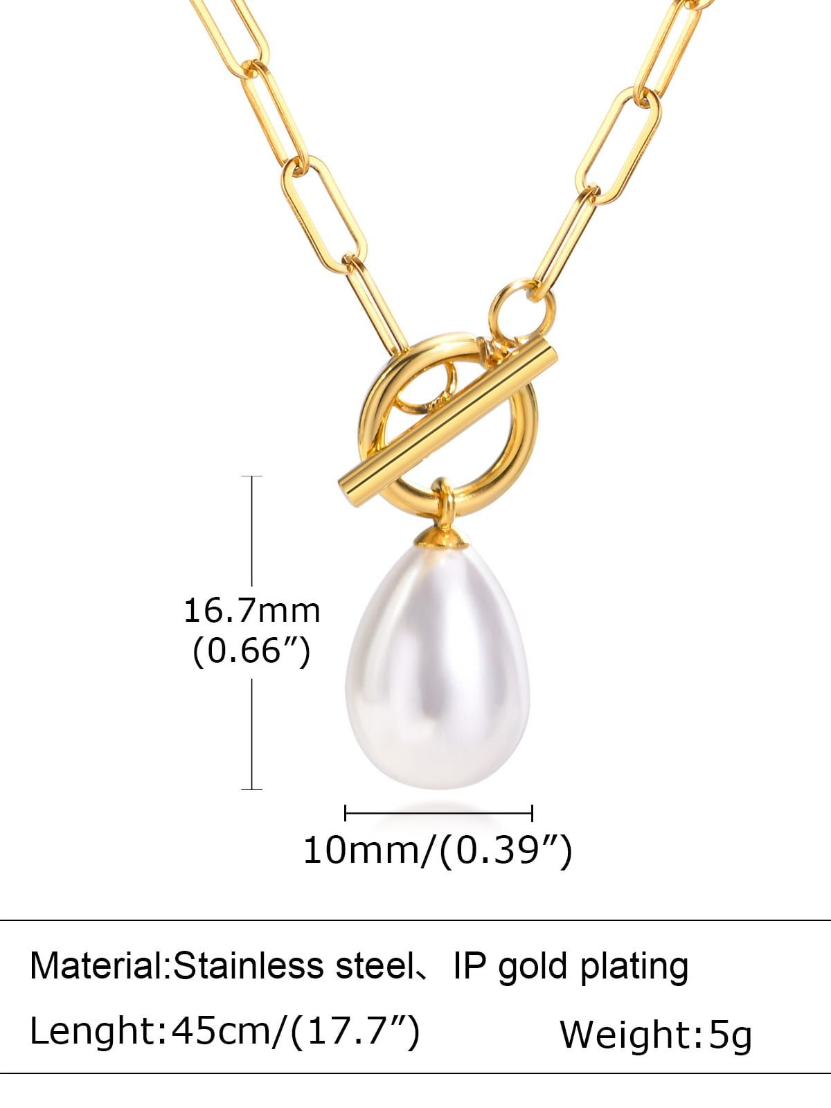 Stainless steel imitation pearl water drop necklace_2