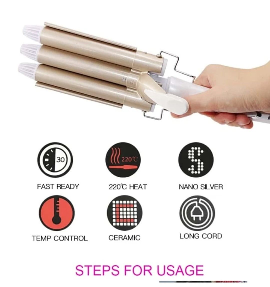 Triple Barrel Waver, Hair Curler For Loose Curls, Crimped Waves, Deep Waves  ( AO-50022/PERM BOARD )_4