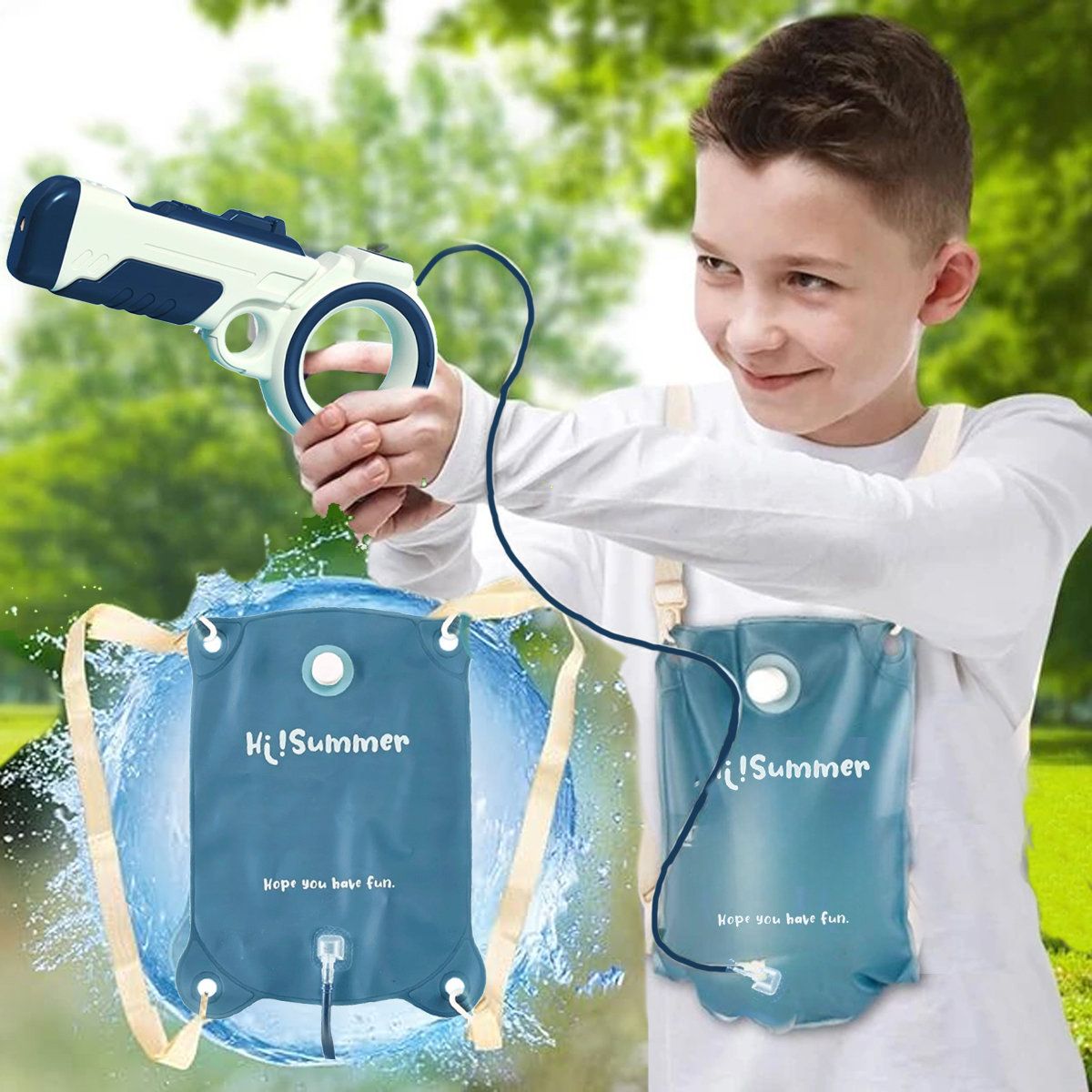 Pistolet à eau Arme à eau avec réservoir de 1,5 l Bleu_4