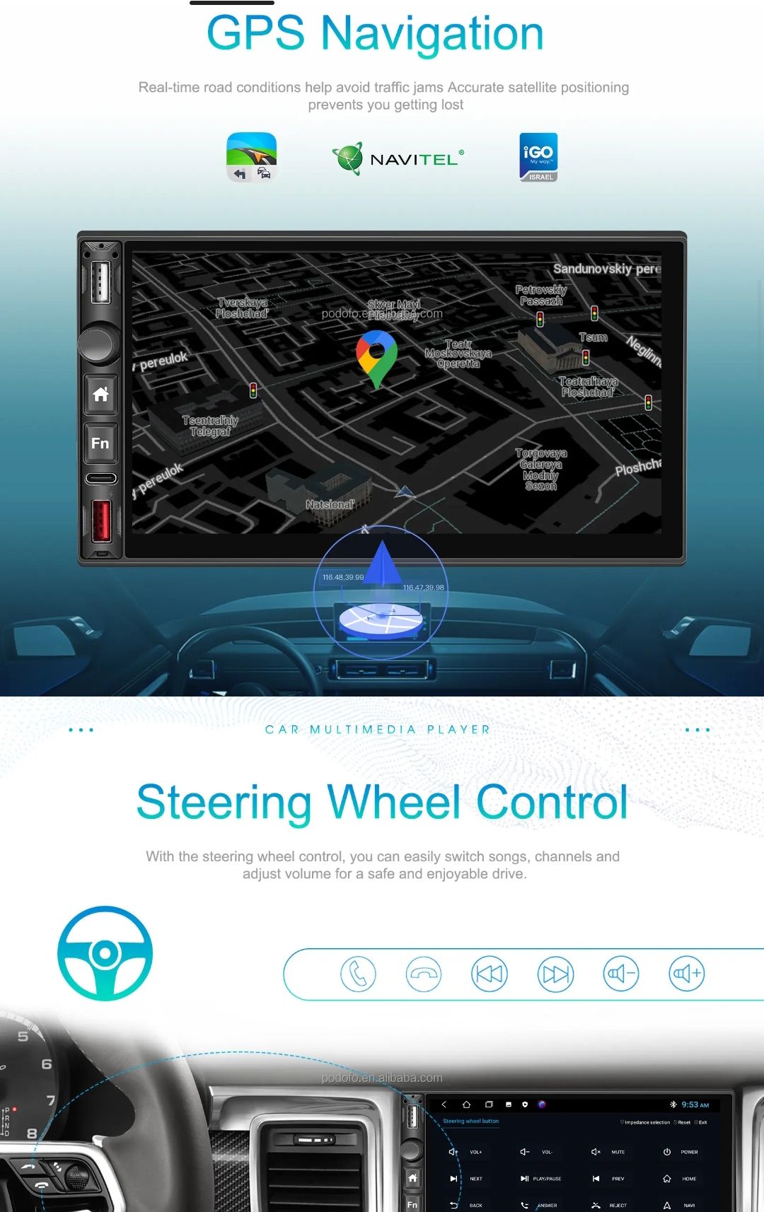 Rádio 7" Android 13 Touch 2/32GB Carplay GPS wifi USB FM Android Auto_7