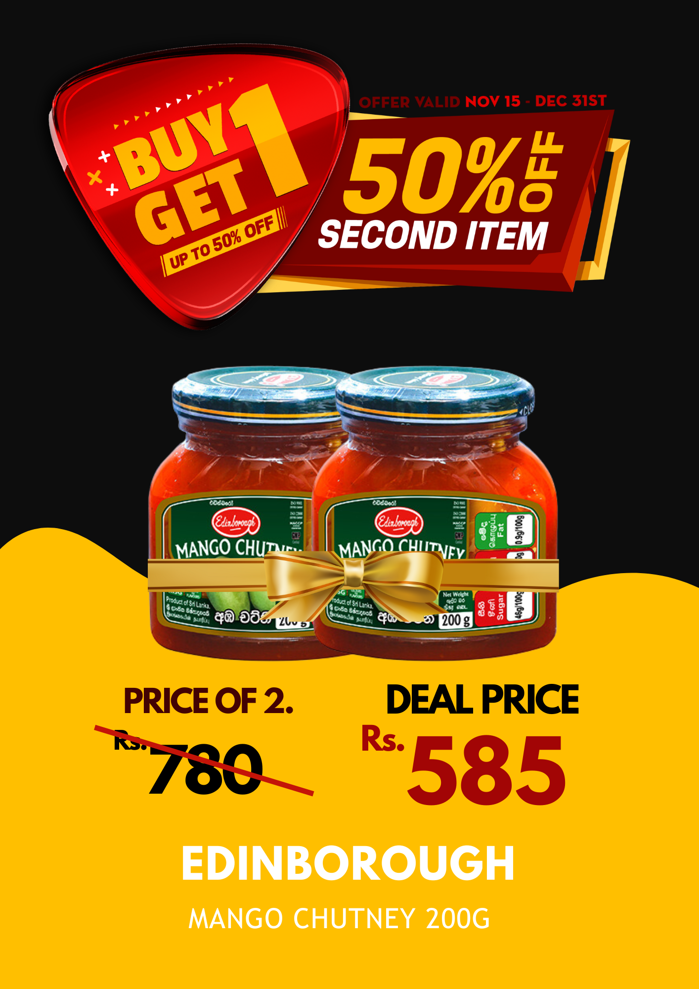 Edinborough Mango Chutney 200g X 2 BOGO 50%_0