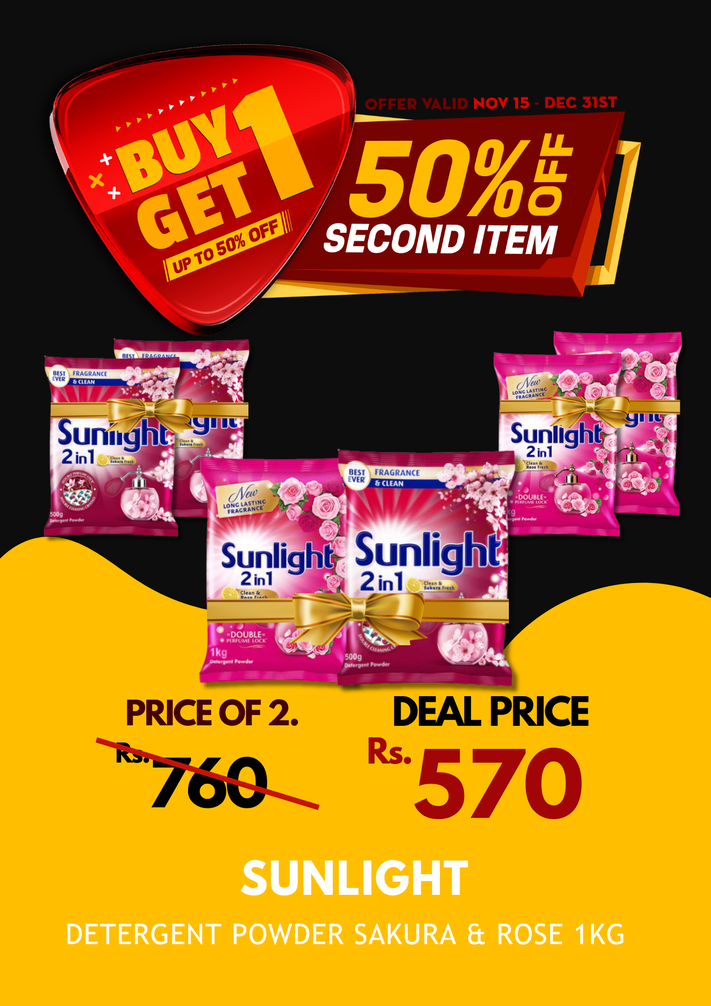 Sunlight Detergent Powder Sakura & Rose 1Kg X 2 BOGO 50%_0