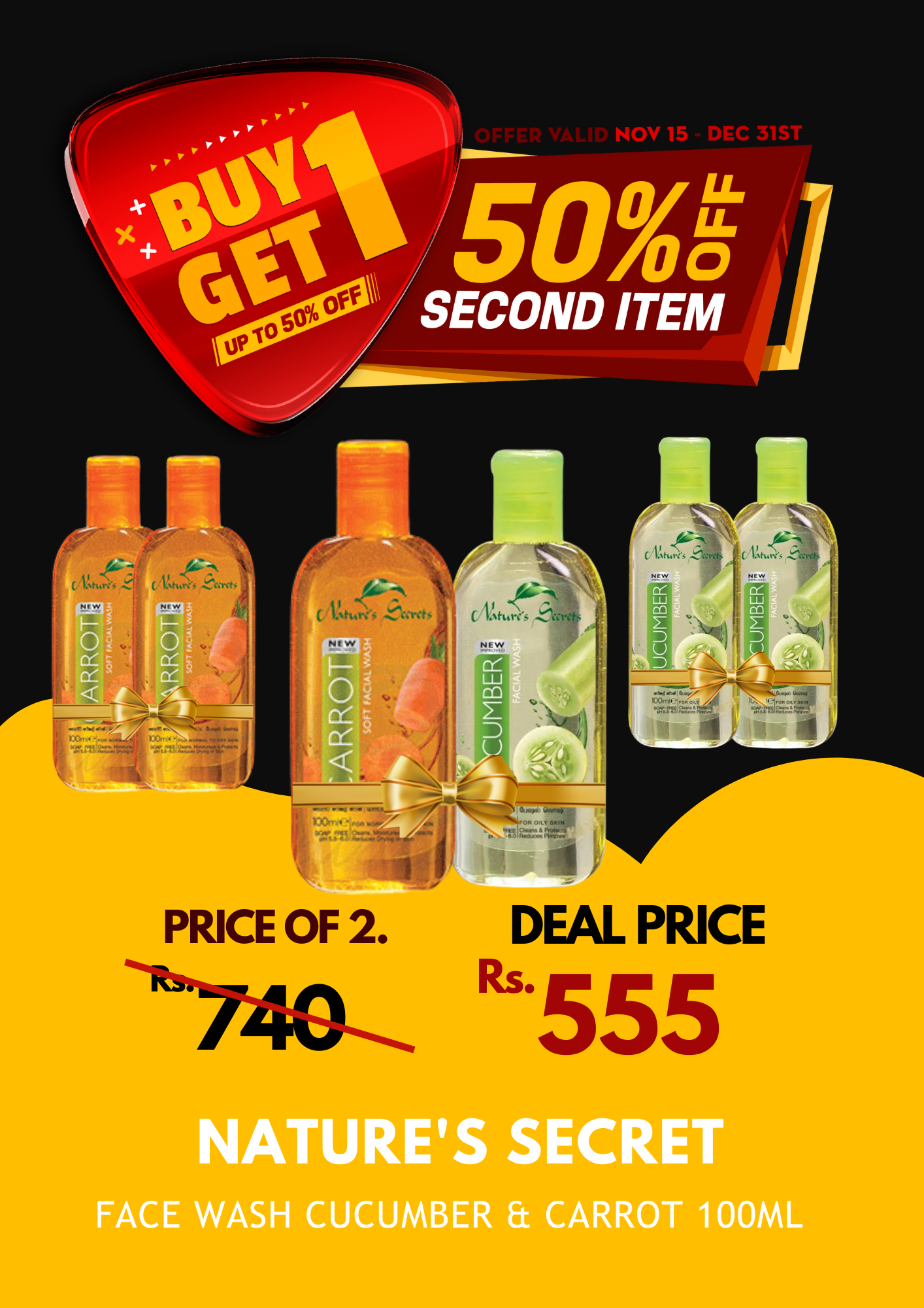 Nature's Secret Face Wash Cucumber & Carrot 100ml X 2 BOGO 50%_0