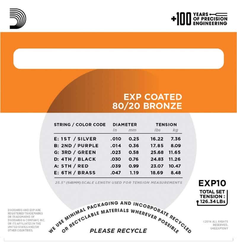 D Addario EXP10 Acoustic 80 20 10-47 Coated Guitar Strings_2