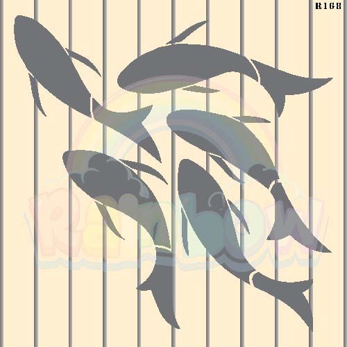 R168_Fishes Wall Stencil_0