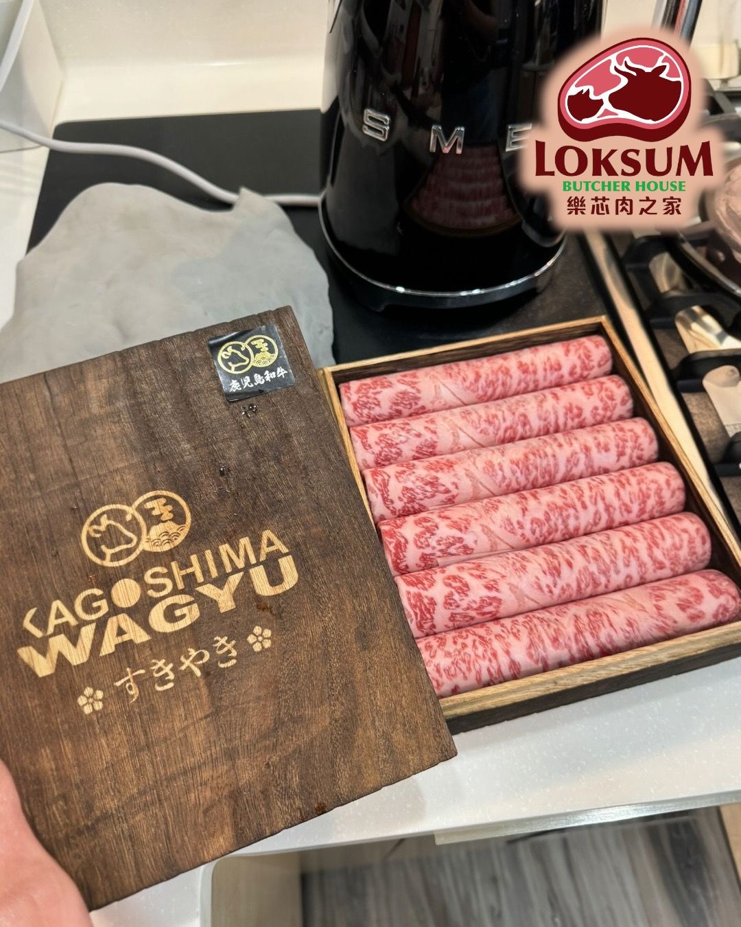 日本A5和牛肉眼(木盒裝6片壽喜燒)  Japanese Kagoshima A5 Wagyu Ribeye (6 Sukiyaki Slices in wood box) 350g_1